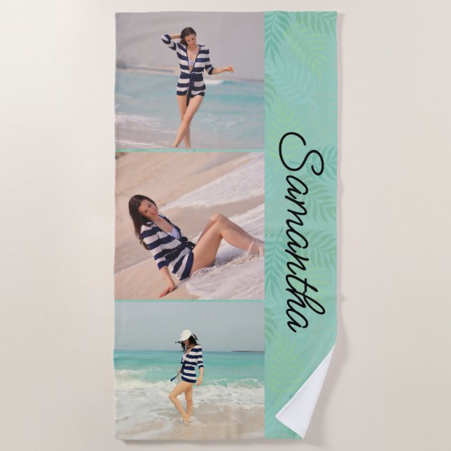 Personalized Tropical theme custom photos  Beach Towel (Front)