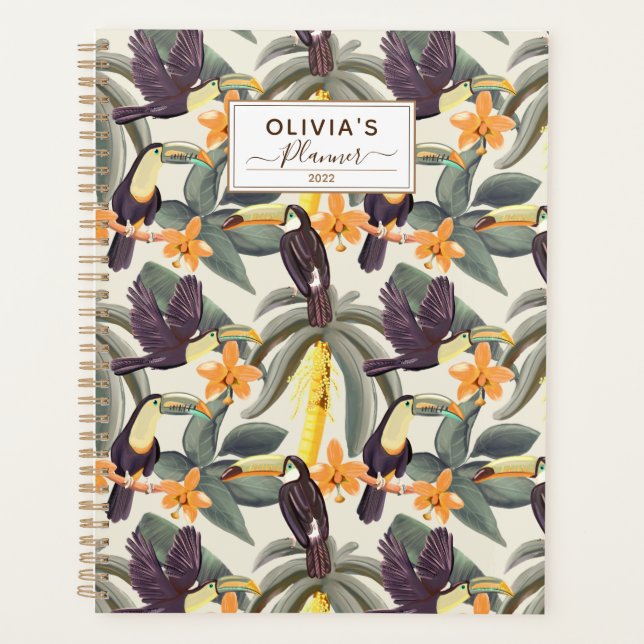 Personalized Tropical Toucan Pattern 2022 Planner (Front)