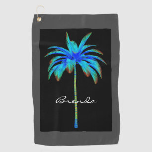 Personalized Tropical Turquoise Palm Tree Golf Towel
