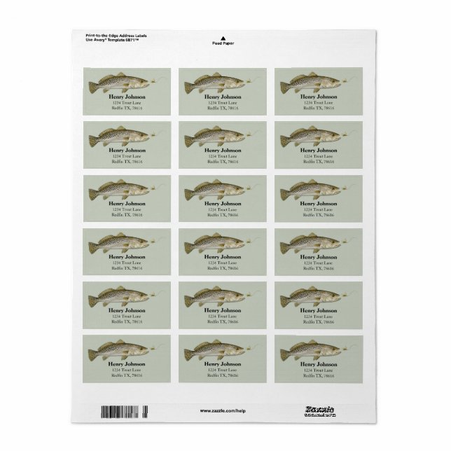 Personalized Trout Fishing Return Address Label (Full Sheet)