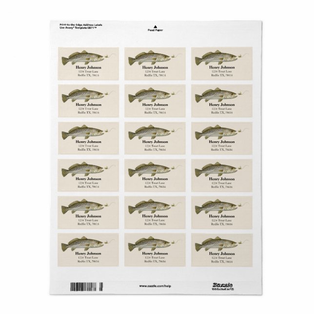 Personalized Trout Fishing Return Address Label (Full Sheet)