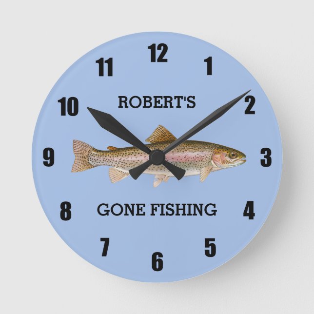 Personalized Trout Gone Fishing Large Clock (Front)