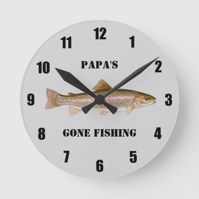 Personalized Trout Gone Fishing Large Clock (Front)