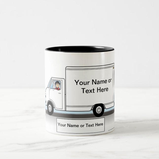 Personalized Truck Driver, Delivery - Male Cartoon Two-Tone Coffee Mug (Center)