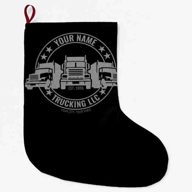 Personalized Trucker Big Rig Semi Truck Trucking Large Christmas Stocking (Front)