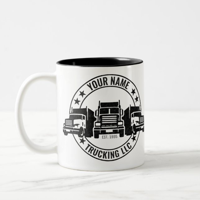 Personalized Trucker Big Rig Semi Truck Trucking  Two-Tone Coffee Mug (Left)