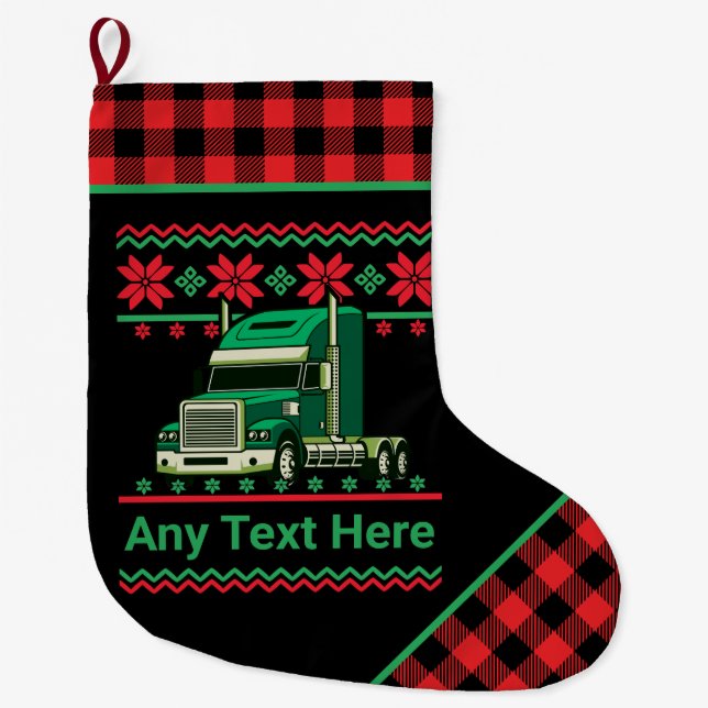 Personalized Trucker Semi Driver Ugly Christmas Large Christmas Stocking (Front)