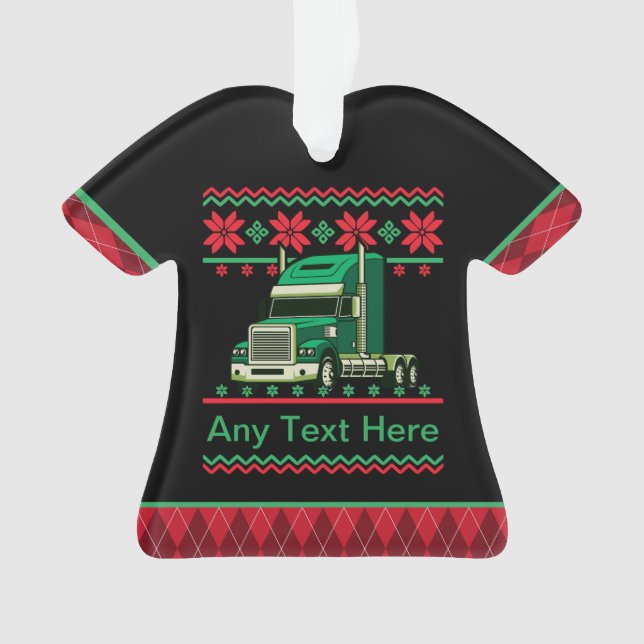 Personalized Trucker Semi Driver Ugly Christmas Ornament (Front)
