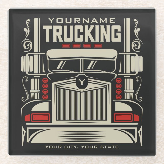 Personalized Trucking 18 Wheeler BIG RIG Trucker Glass Coaster (Front)