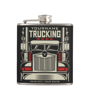 Personalized Trucking 18 Wheeler BIG RIG Trucker  Hip Flask
