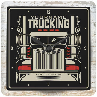 Personalized Trucking 18 Wheeler BIG RIG Trucker Square Wall Clock