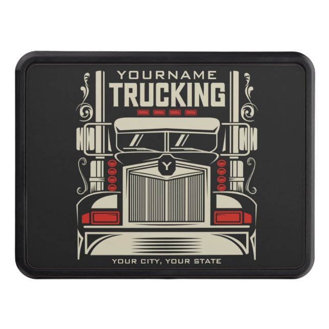 Personalized Trucking 18 Wheeler BIG RIG Trucker  Trailer Hitch Cover (Front)