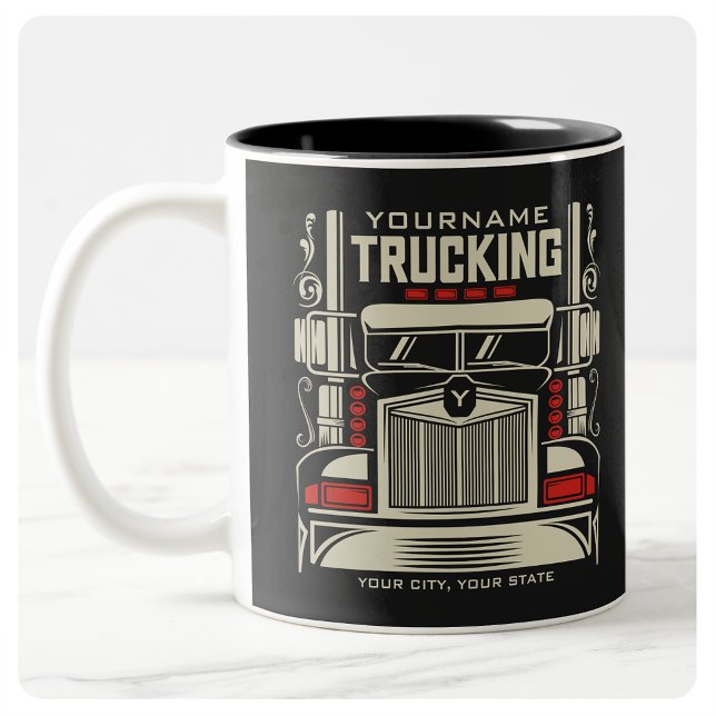 Personalized Trucking 18 Wheeler BIG RIG Trucker Two-Tone Coffee Mug (Creator Uploaded)