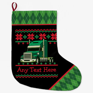 Personalized Trucking Semi Driver Ugly Christmas Large Christmas Stocking