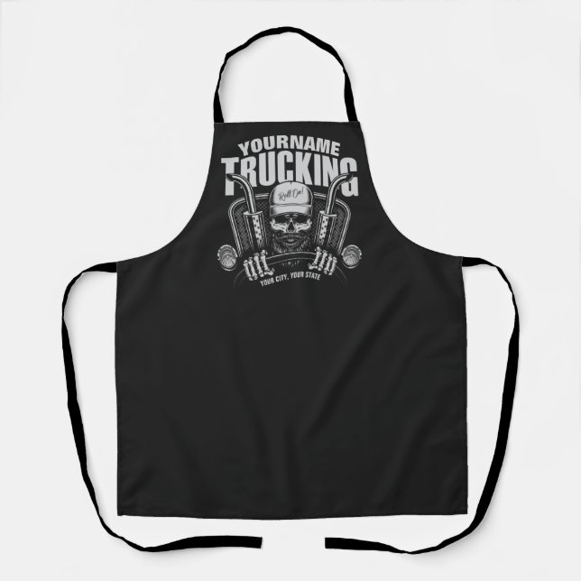Personalized Trucking Skull Trucker Big Rig Truck Apron (Front)