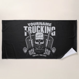 Personalized Trucking Skull Trucker Big Rig Truck Beach Towel