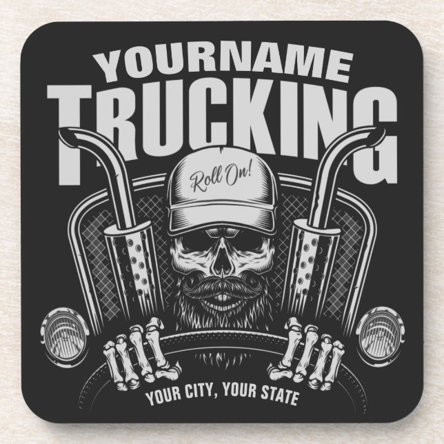 Personalized Trucking Skull Trucker Big Rig Truck Coaster (Front)