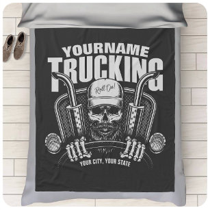 Personalized Trucking Skull Trucker Big Rig Truck  Fleece Blanket