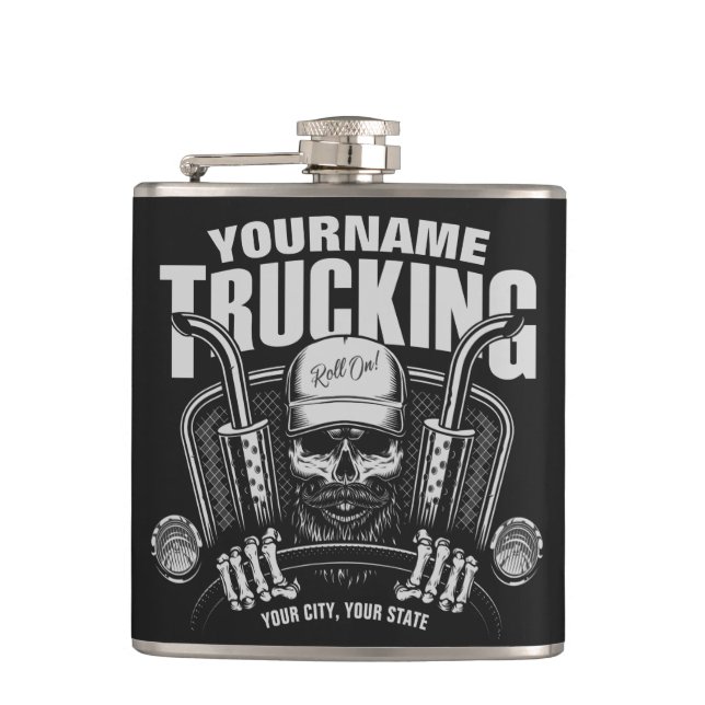 Personalized Trucking Skull Trucker Big Rig Truck  Hip Flask (Front)