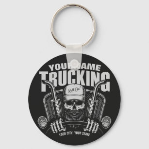 Personalized Trucking Skull Trucker Big Rig Truck Keychain