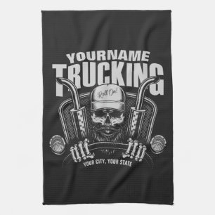 Personalized Trucking Skull Trucker Big Rig Truck  Kitchen Towel