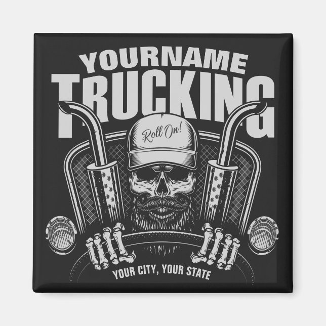Personalized Trucking Skull Trucker Big Rig Truck Magnet (Front)