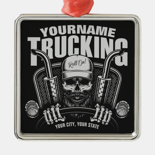 Personalized Trucking Skull Trucker Big Rig Truck  Metal Ornament (Front)