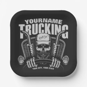 Personalized Trucking Skull Trucker Big Rig Truck  Paper Plate