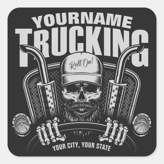Personalized Trucking Skull Trucker Big Rig Truck  Square Sticker (Front)