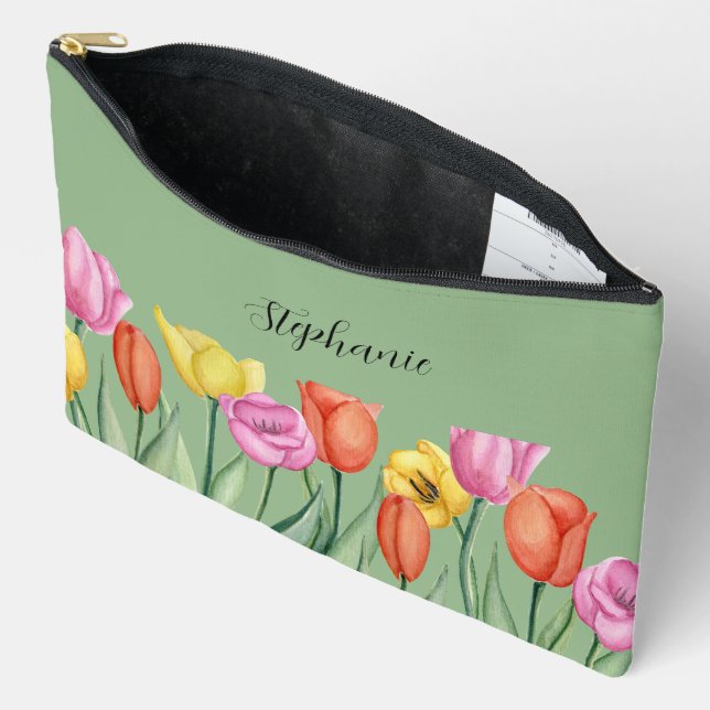 Personalized Tulip spring flower mothers day 2024 Accessory Pouch (Open)