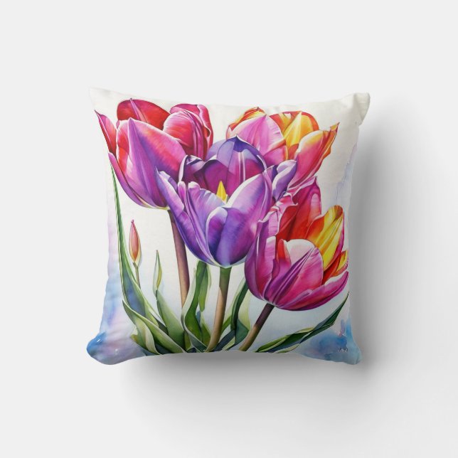 Personalized Tulip Watercolor Throw Pillow (Front)