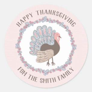 Personalized Turkey Thanksgiving Classic Round Sticker