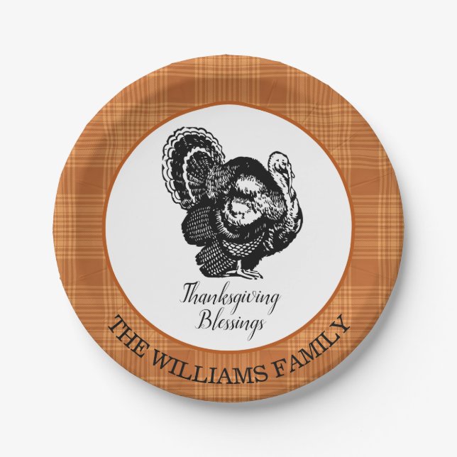 Personalized Turkey Thanksgiving  Paper Plate (Front)
