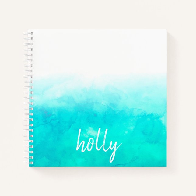 Personalized Turqoise Ombre Marbled Notebook (Front)