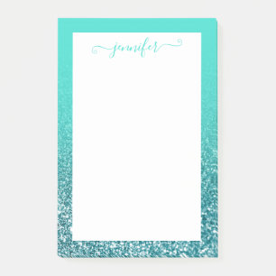 Personalized Turquoise and Teal Glitter Ombre Post-it Notes