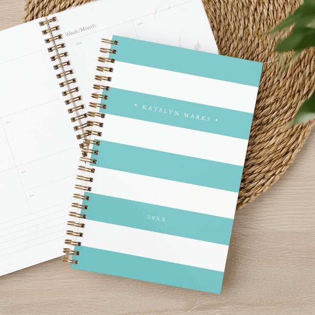 Personalized Turquoise and White Stripe Planner (Creator Uploaded)