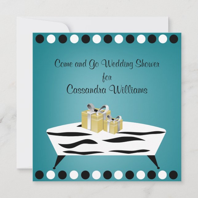 Personalized Turquoise and Zebra Bridal Shower Invitation (Front)