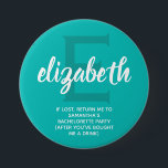 Personalized Turquoise Bachelorette Party 3 Inch Round Button<br><div class="desc">Turquoise and white button personalized with your bridesmaid's name,  over a large initial and any wording you choose on the bottom. Great bachelorette party or girl's weekend favour. MORE colours done for you in our store as well as more gift ideas.</div>