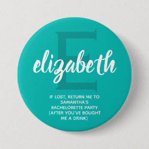 Personalized Turquoise Bachelorette Party 3 Inch Round Button