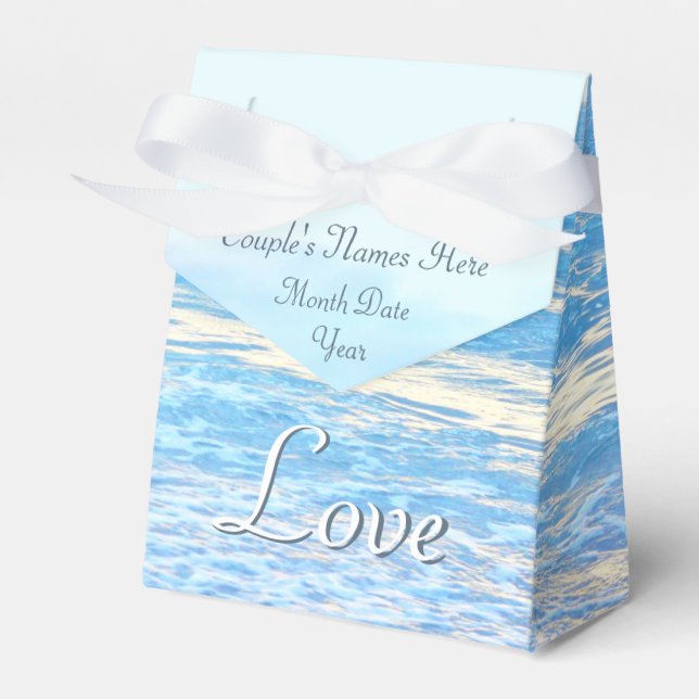 Personalized Turquoise Beach Wedding Favour Boxes (Front Side)