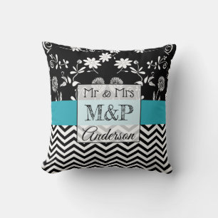 Personalized Turquoise Black Wedding Pillow