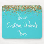 Personalized Turquoise Blue & Gold Assistant Gift Mouse Pad<br><div class="desc">personalized birthday gift gaming gamer, custom anniversary present for her, elegant glitter new job coworker, grad graduation sparkle chic sparkly, twinkle sweet 16 quinceanera 15th, turquoise blue and gold mousepad mouse pad, boss secretary assistant nurse teacher, Christmas wife mom girlfriend mum, work desk accessories supplies rectangle, computer home office decor...</div>