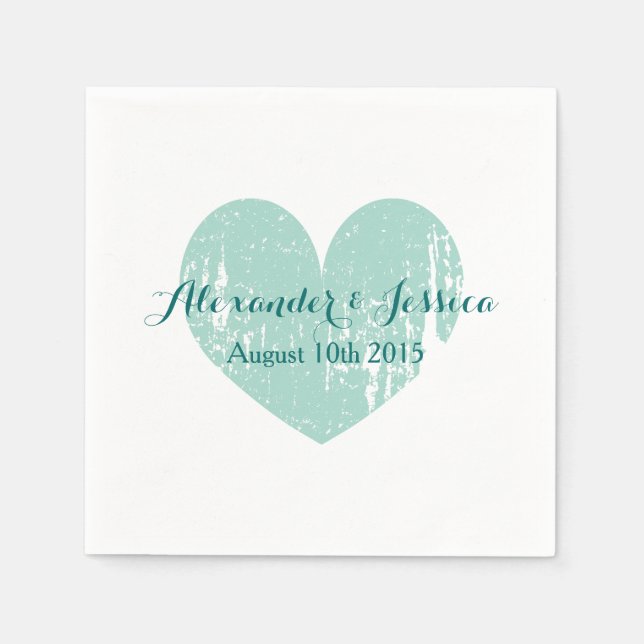 Personalized turquoise blue heart wedding napkins (Front)