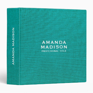 Personalized Turquoise Blue Linen White Typography Binder