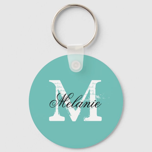 Personalized turquoise blue name monogram keychain (Front)