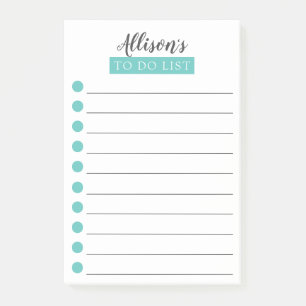 Personalized Turquoise Blue To Do List Post-it Not Notes