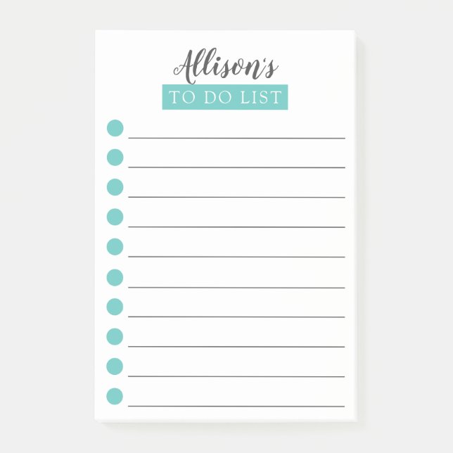 Personalized Turquoise Blue To Do List Post-it Not Post-it Notes (Front)