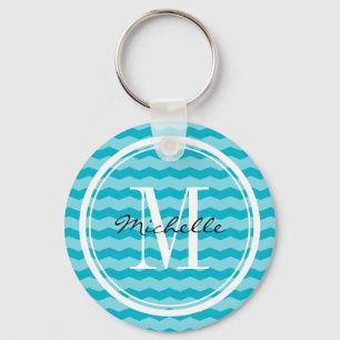Personalized turquoise chevron pattern key chain