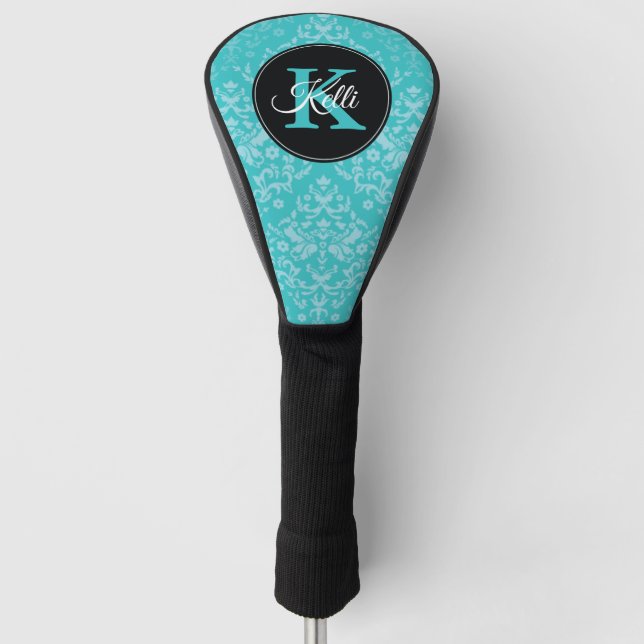 Personalized Turquoise Damask Monogram  Golf Head Cover (Front)