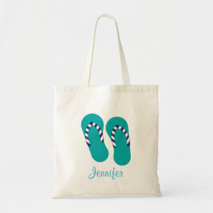 Personalized Turquoise Flip Flop Sandals Tote Bag